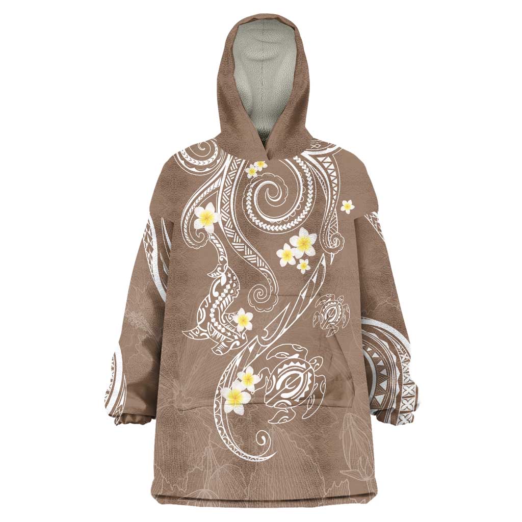 Polynesia Tribal Wearable Blanket Hoodie Mocha Plumeria Tentacles