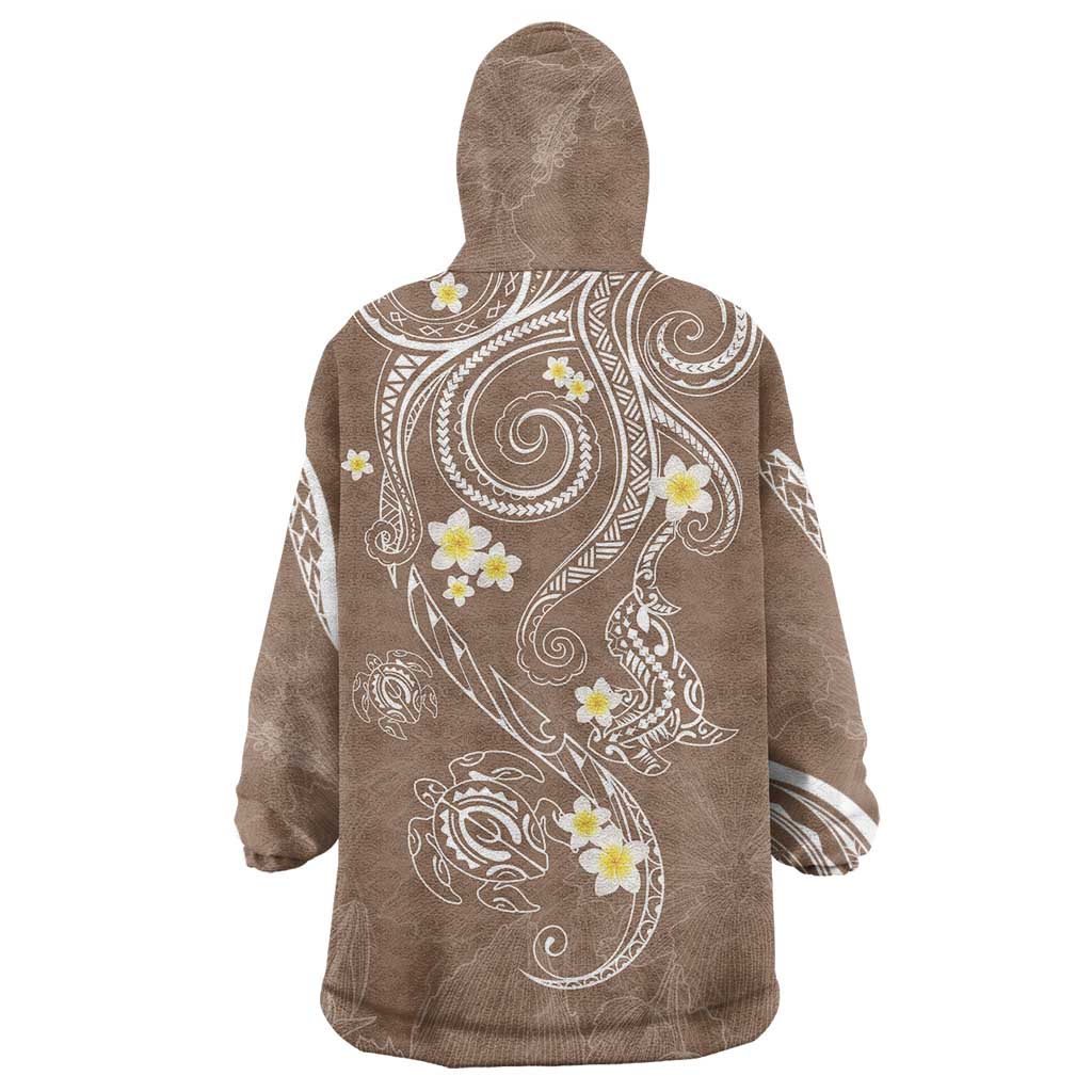 Polynesia Tribal Wearable Blanket Hoodie Mocha Plumeria Tentacles