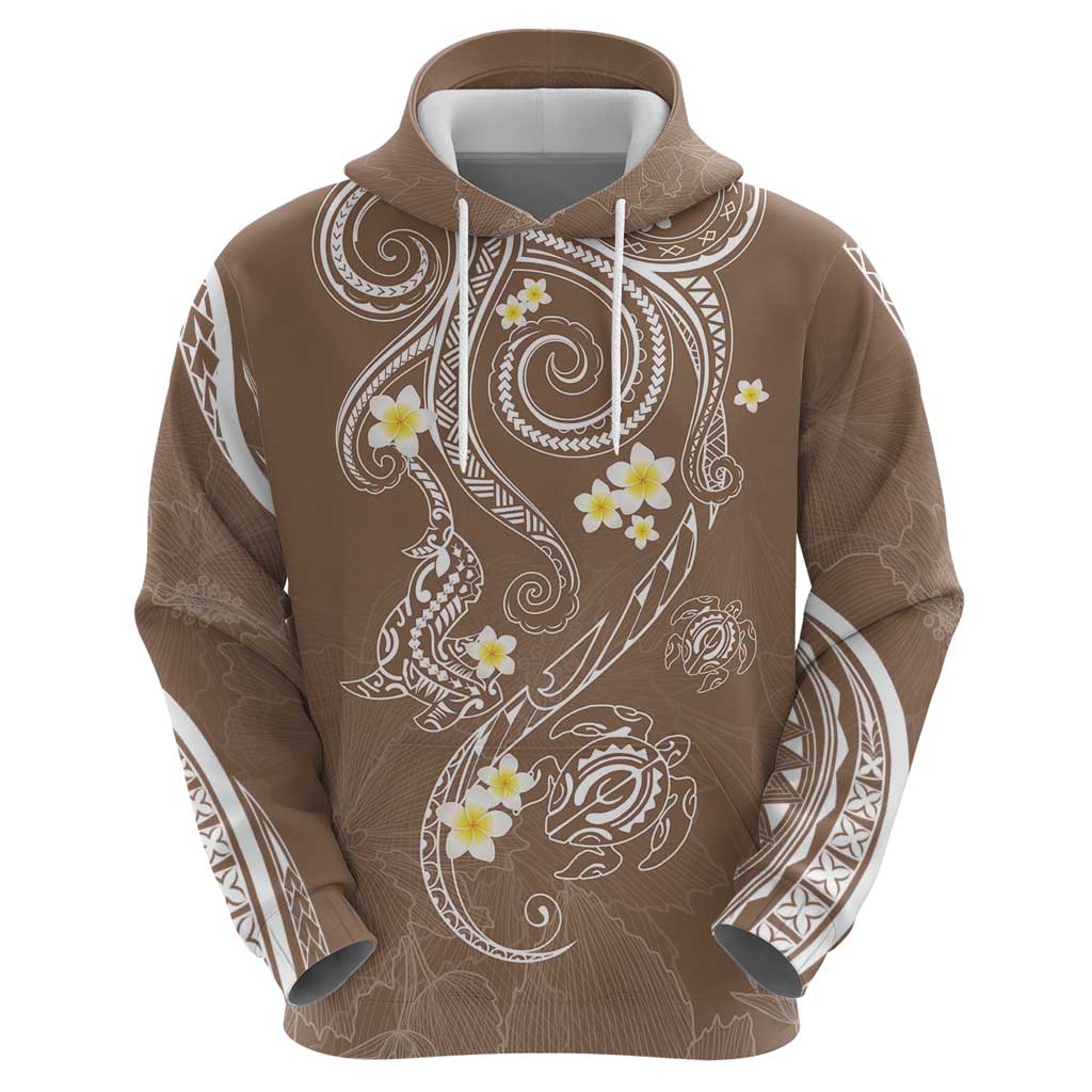 Polynesia Tribal Zip Hoodie Mocha Plumeria Tentacles LT7 - Polynesian Pride