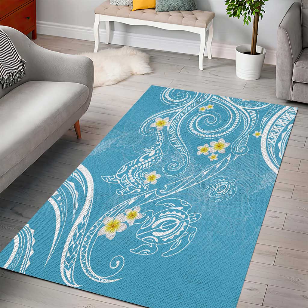 Polynesia Tribal Area Rug Turquoise Plumeria Tentacles