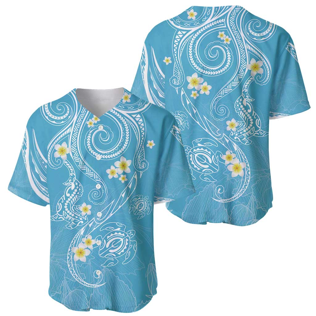 Polynesia Tribal Baseball Jersey Turquoise Plumeria Tentacles LT7 - Polynesian Pride