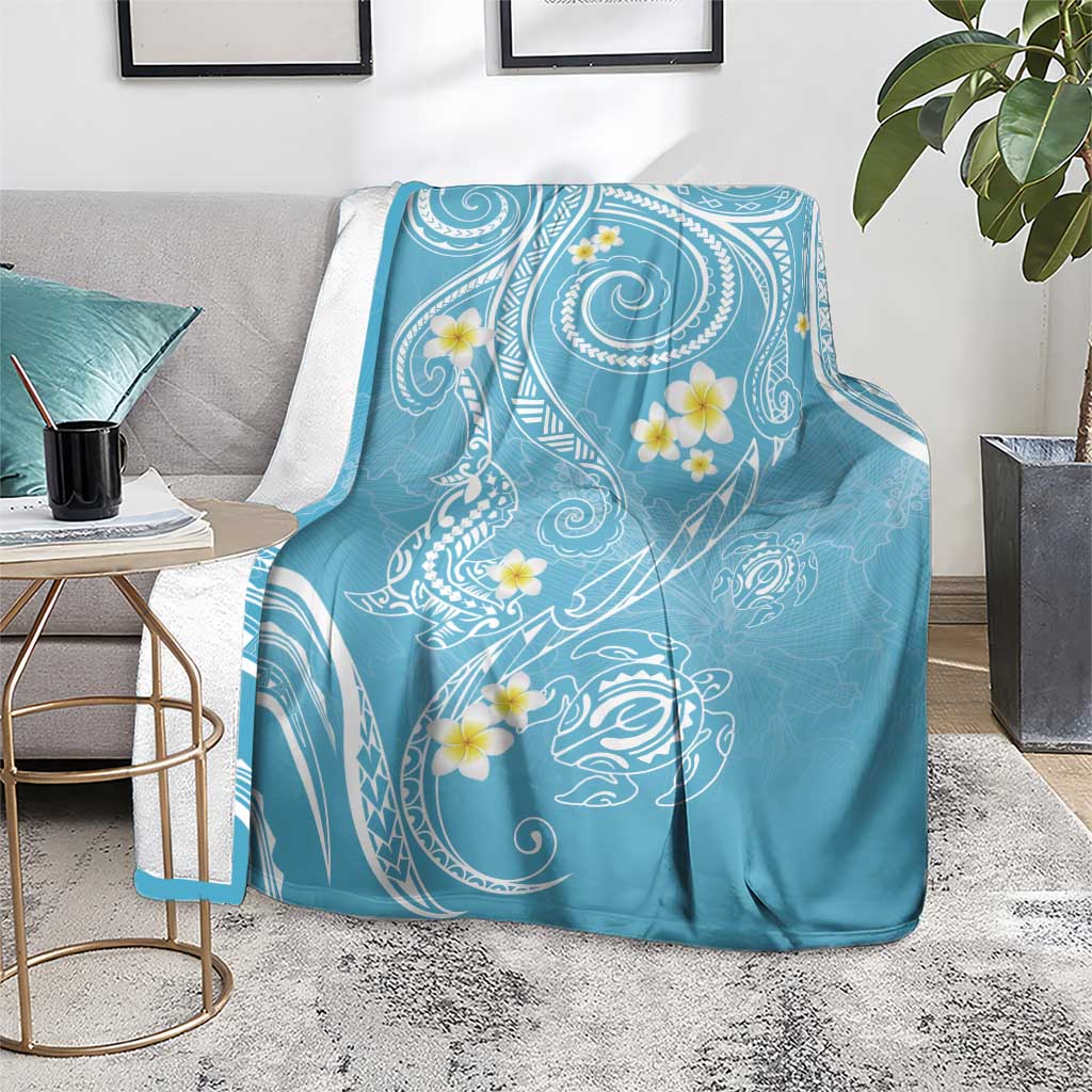 Polynesia Tribal Blanket Turquoise Plumeria Tentacles