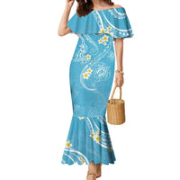 Polynesia Tribal Family Matching Mermaid Dress and Hawaiian Shirt Turquoise Plumeria Tentacles