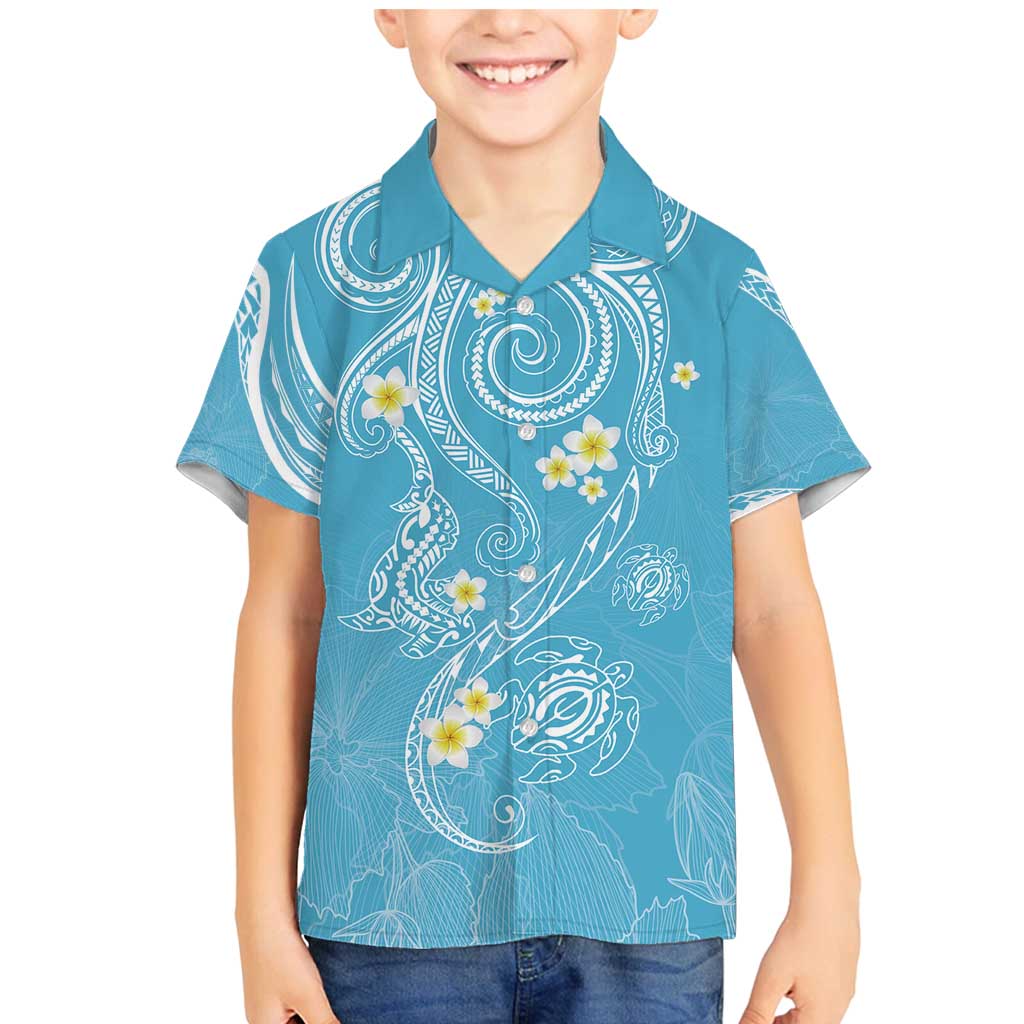Polynesia Tribal Family Matching Mermaid Dress and Hawaiian Shirt Turquoise Plumeria Tentacles