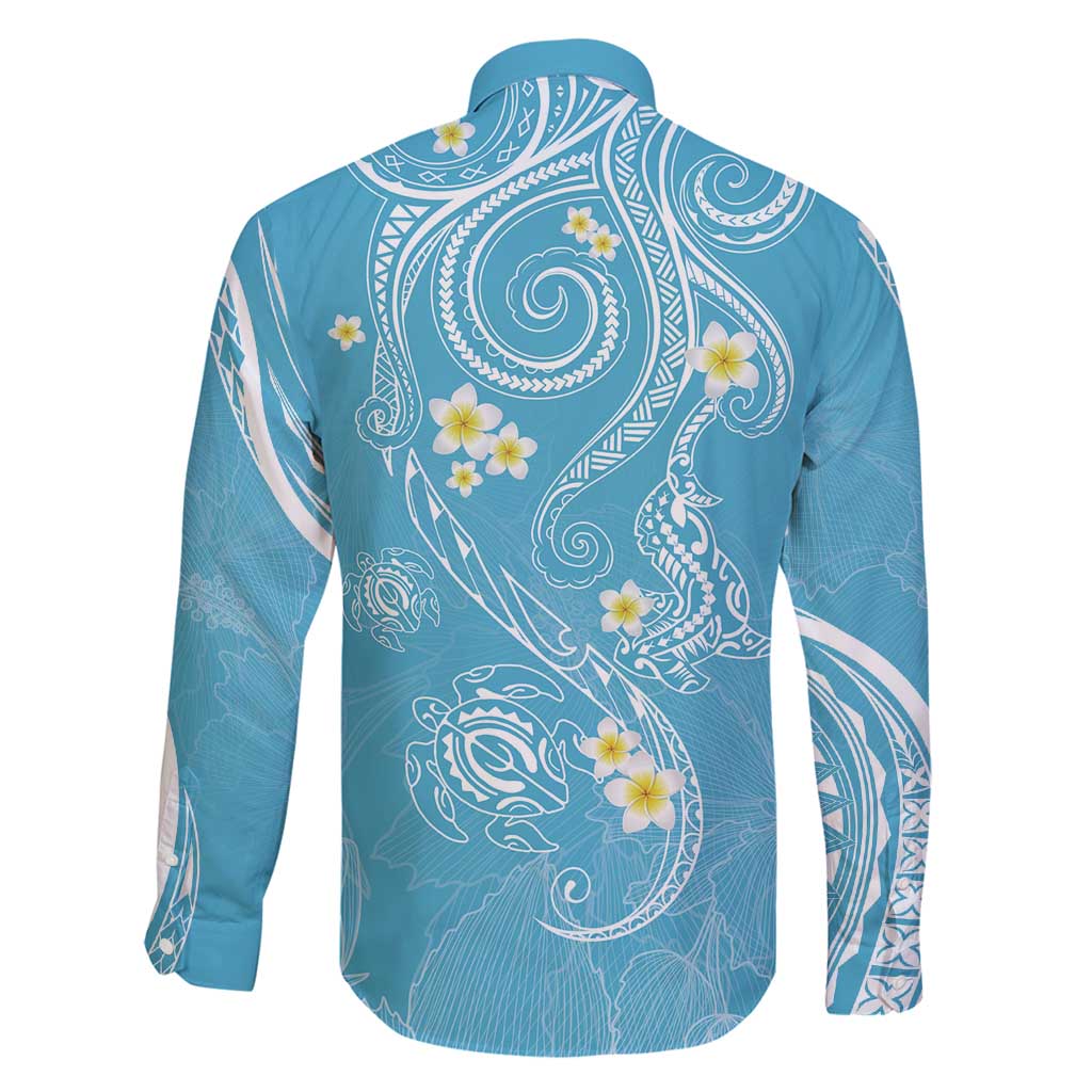 Polynesia Tribal Family Matching Off Shoulder Short Dress and Hawaiian Shirt Turquoise Plumeria Tentacles