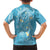 Polynesia Tribal Family Matching Short Sleeve Bodycon Dress and Hawaiian Shirt Turquoise Plumeria Tentacles