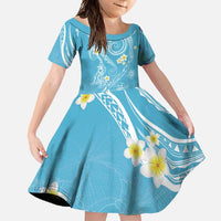 Polynesia Tribal Family Matching Short Sleeve Bodycon Dress and Hawaiian Shirt Turquoise Plumeria Tentacles