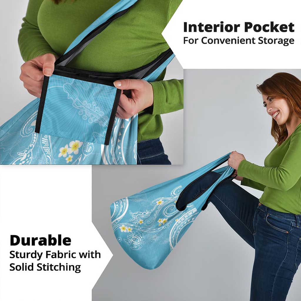 Polynesia Tribal Grocery Bag Turquoise Plumeria Tentacles