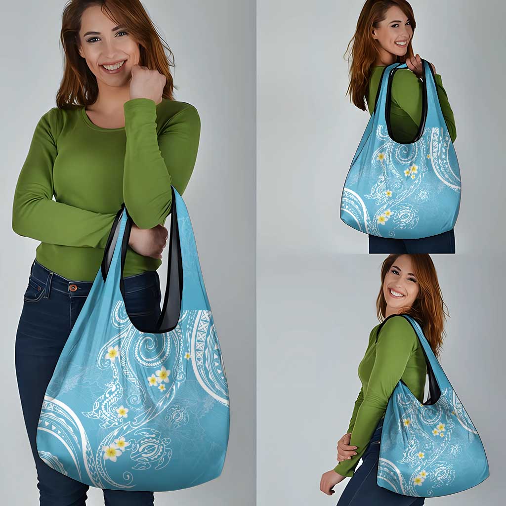 Polynesia Tribal Grocery Bag Turquoise Plumeria Tentacles
