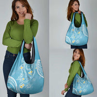 Polynesia Tribal Grocery Bag Turquoise Plumeria Tentacles