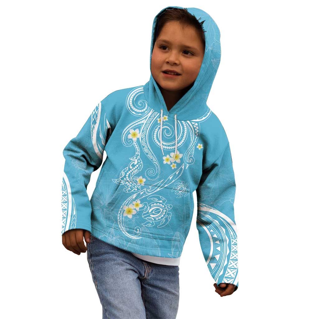 Polynesia Tribal Kid Hoodie Turquoise Plumeria Tentacles