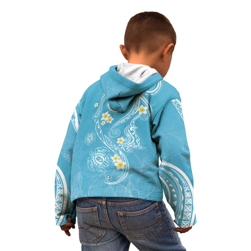 Polynesia Tribal Kid Hoodie Turquoise Plumeria Tentacles