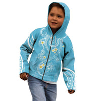 Polynesia Tribal Kid Hoodie Turquoise Plumeria Tentacles