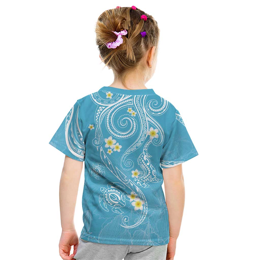Polynesia Tribal Kid T Shirt Turquoise Plumeria Tentacles