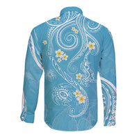 Polynesia Tribal Long Sleeve Button Shirt Turquoise Plumeria Tentacles