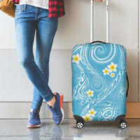 Polynesia Tribal Luggage Cover Turquoise Plumeria Tentacles