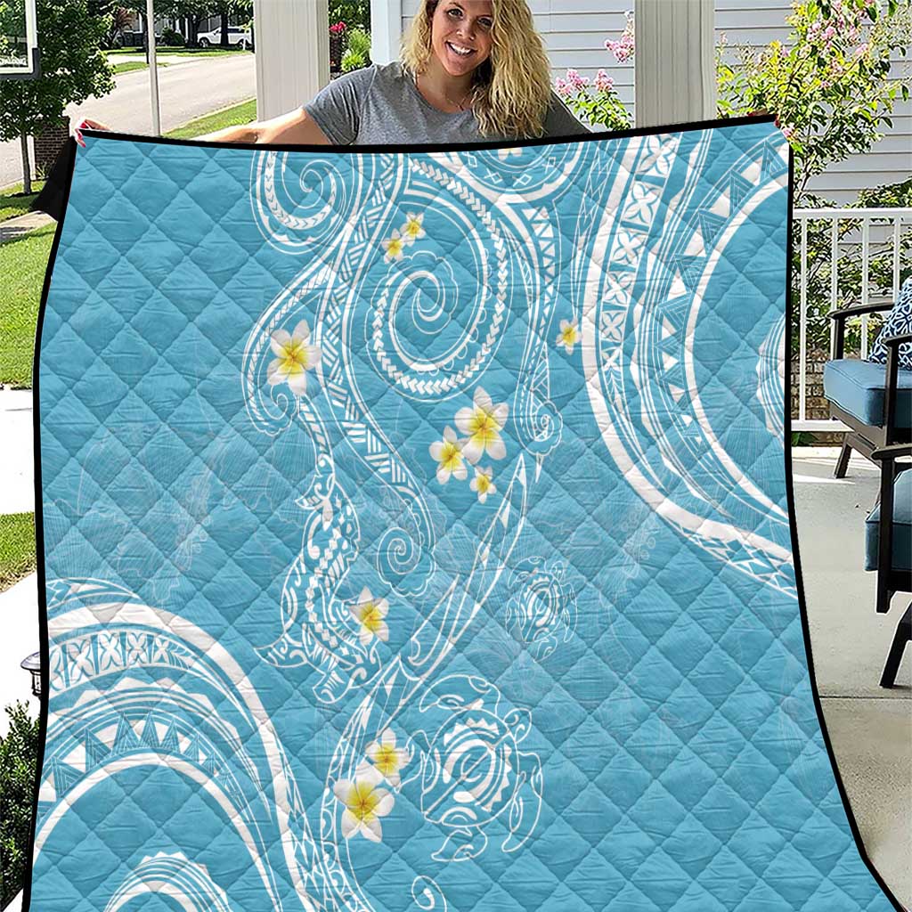 Polynesia Tribal Quilt Turquoise Plumeria Tentacles