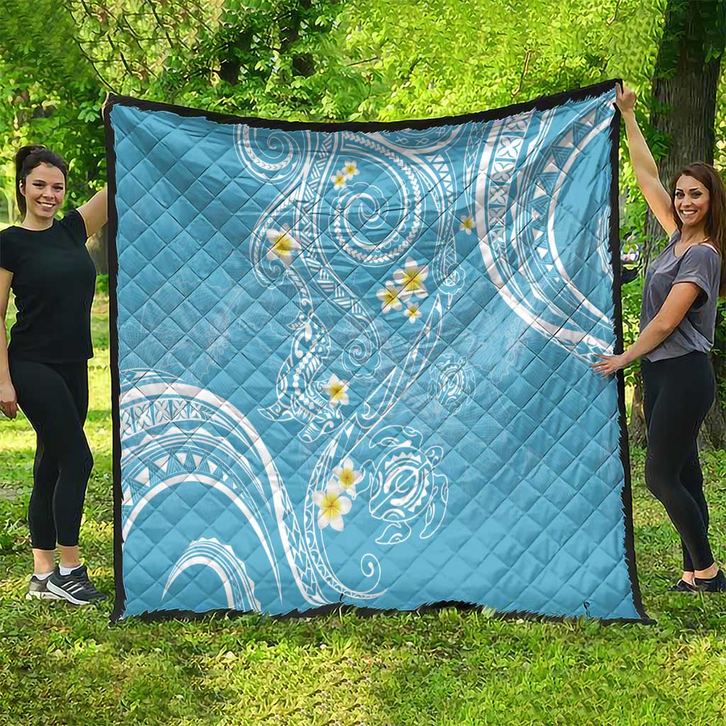 Polynesia Tribal Quilt Turquoise Plumeria Tentacles