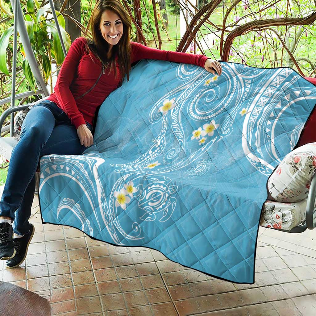 Polynesia Tribal Quilt Turquoise Plumeria Tentacles