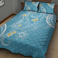 Polynesia Tribal Quilt Bed Set Turquoise Plumeria Tentacles