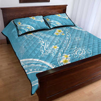 Polynesia Tribal Quilt Bed Set Turquoise Plumeria Tentacles