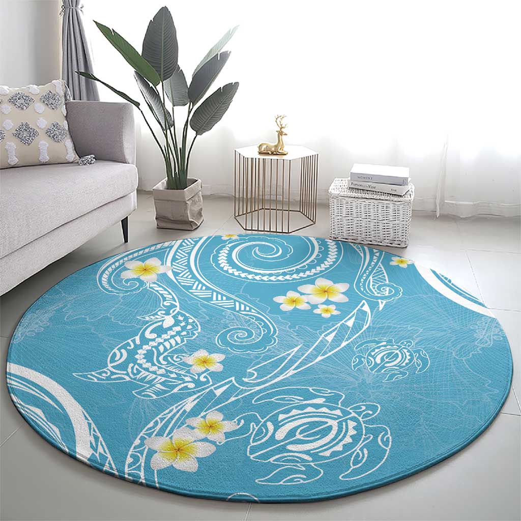Polynesia Tribal Round Carpet Turquoise Plumeria Tentacles LT7 - Polynesian Pride