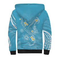 Polynesia Tribal Sherpa Hoodie Turquoise Plumeria Tentacles