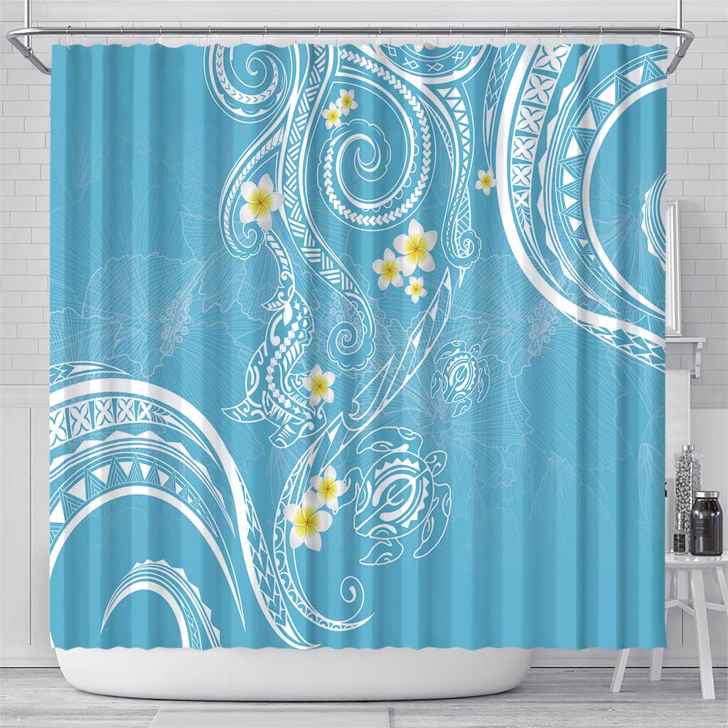 Polynesia Tribal Shower Curtain Turquoise Plumeria Tentacles