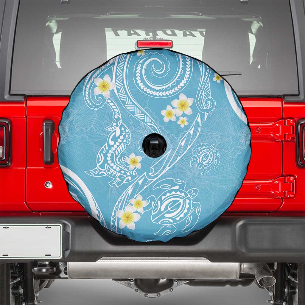Polynesia Tribal Spare Tire Cover Turquoise Plumeria Tentacles