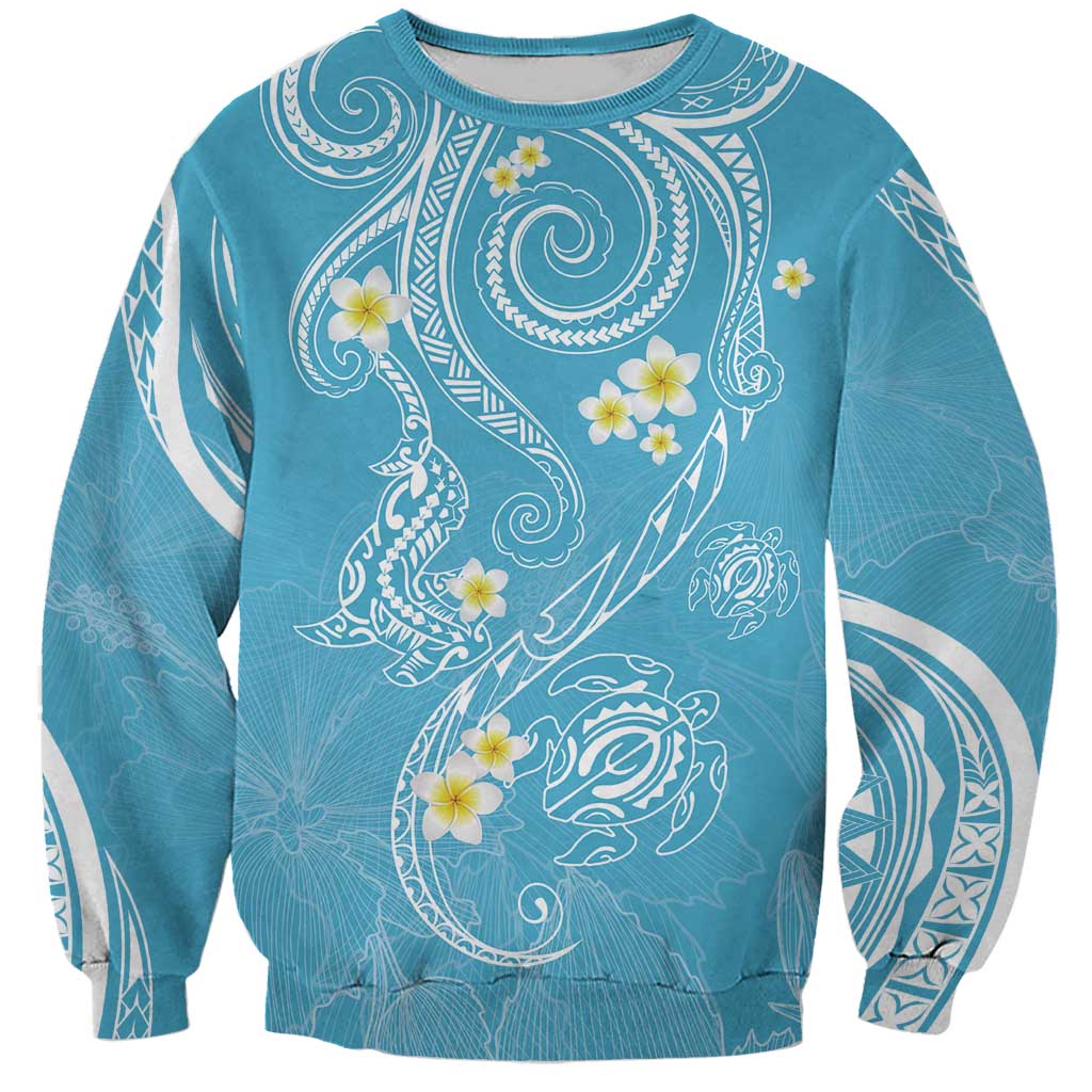 Polynesia Tribal Sweatshirt Turquoise Plumeria Tentacles