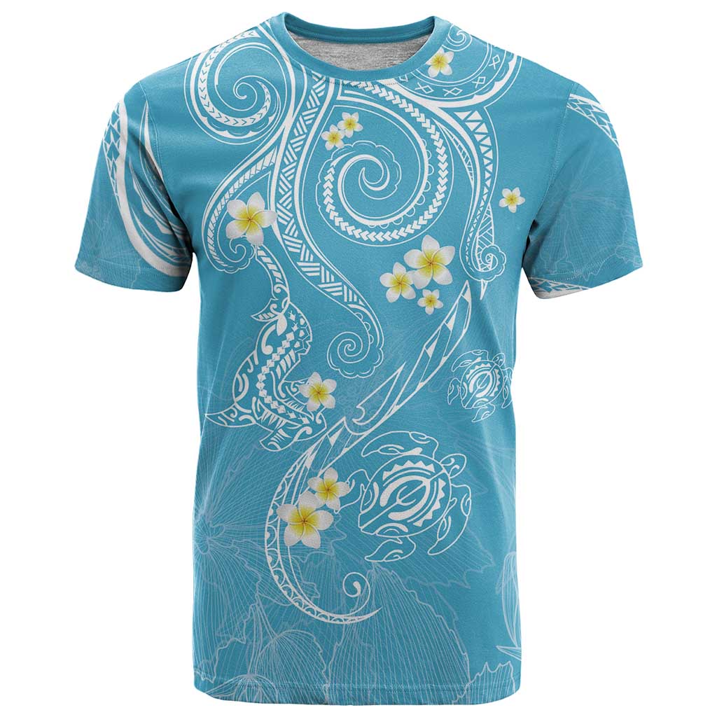 Polynesia Tribal T Shirt Turquoise Plumeria Tentacles