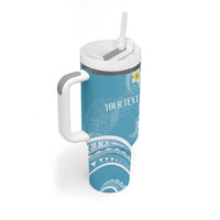 Polynesia Tribal Tumbler With Handle Turquoise Plumeria Tentacles