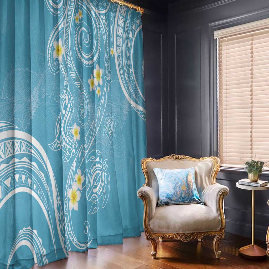 Polynesia Tribal Window Curtain Turquoise Plumeria Tentacles