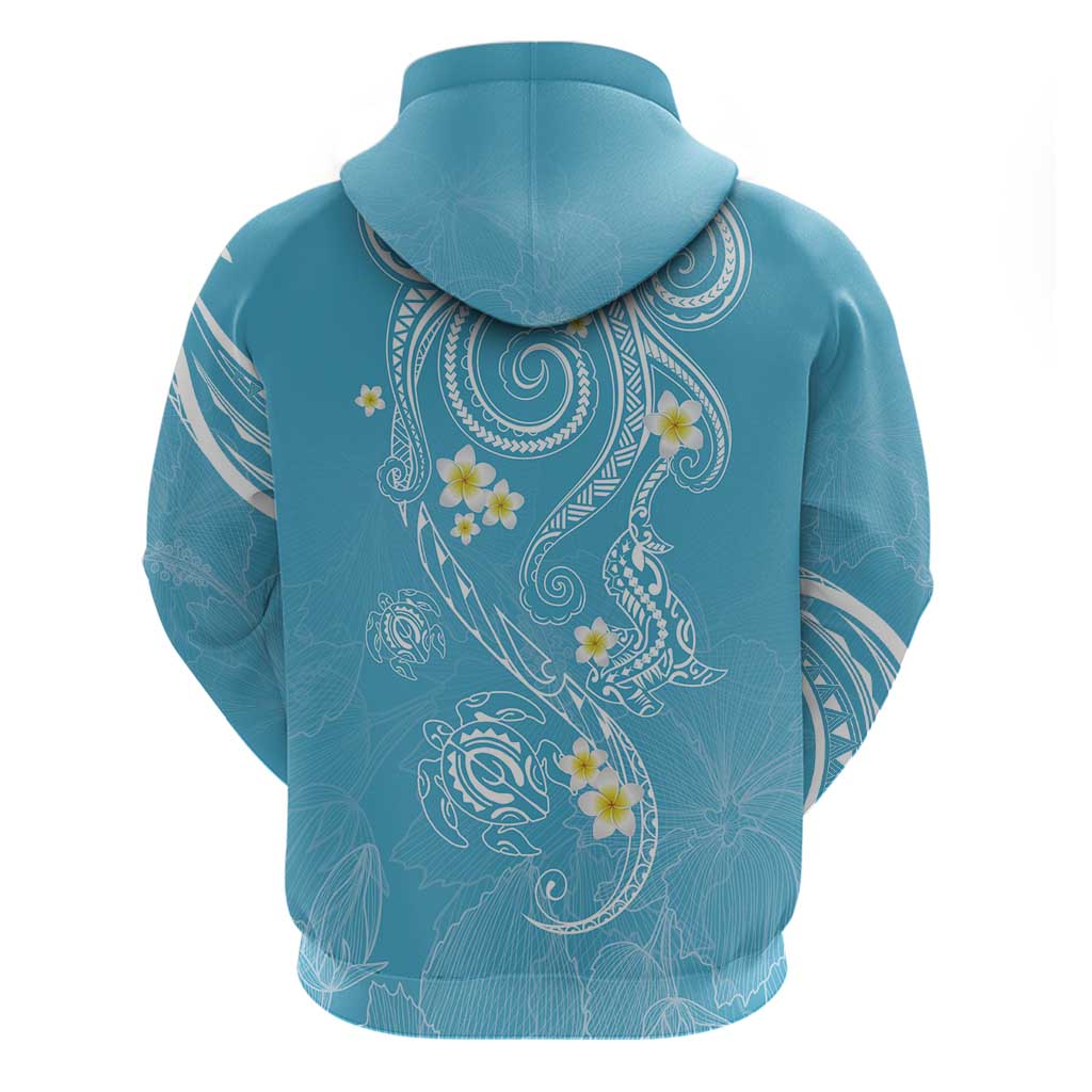 Polynesia Tribal Zip Hoodie Turquoise Plumeria Tentacles LT7 - Polynesian Pride