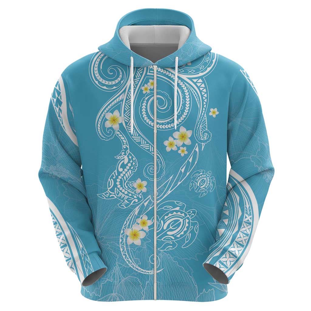 Polynesia Tribal Zip Hoodie Turquoise Plumeria Tentacles LT7 - Polynesian Pride