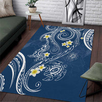 Polynesia Tribal Area Rug Deep Blue Plumeria Tentacles