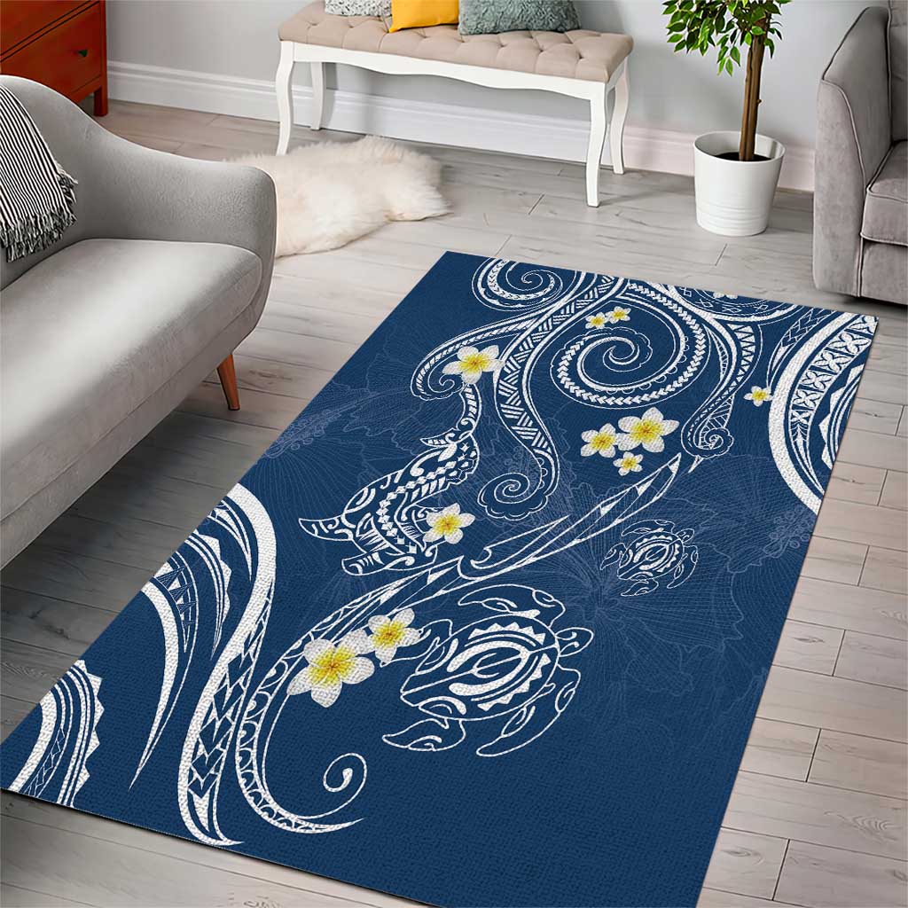 Polynesia Tribal Area Rug Deep Blue Plumeria Tentacles