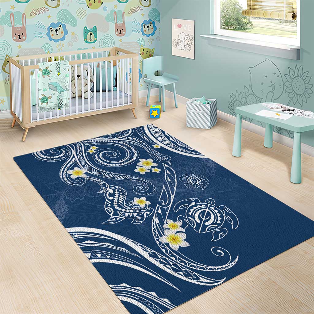 Polynesia Tribal Area Rug Deep Blue Plumeria Tentacles
