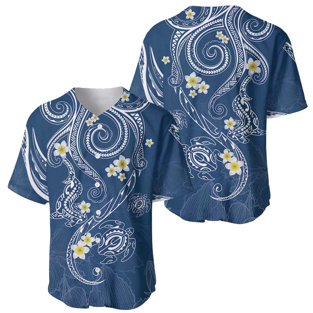 Polynesia Tribal Baseball Jersey Deep Blue Plumeria Tentacles LT7 - Polynesian Pride