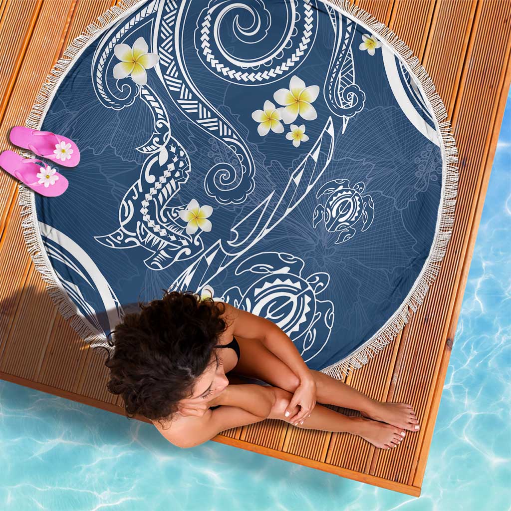 Polynesia Tribal Beach Blanket Deep Blue Plumeria Tentacles