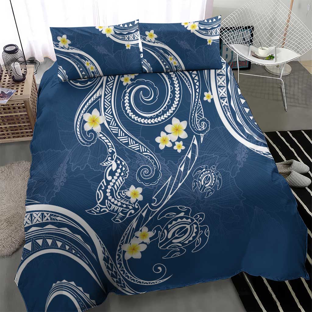 Polynesia Tribal Bedding Set Deep Blue Plumeria Tentacles