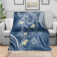 Polynesia Tribal Blanket Deep Blue Plumeria Tentacles
