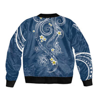 Polynesia Tribal Bomber Jacket Deep Blue Plumeria Tentacles