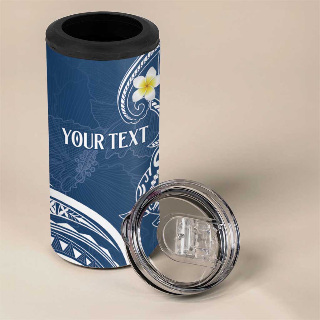 Polynesia Tribal 4 in 1 Can Cooler Tumbler Deep Blue Plumeria Tentacles