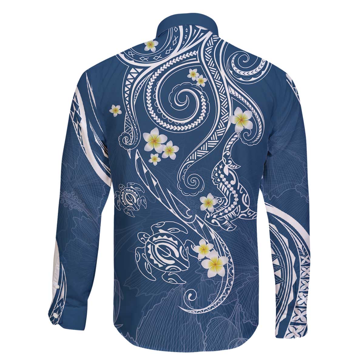 Polynesia Tribal Family Matching Off The Shoulder Long Sleeve Dress and Hawaiian Shirt Deep Blue Plumeria Tentacles