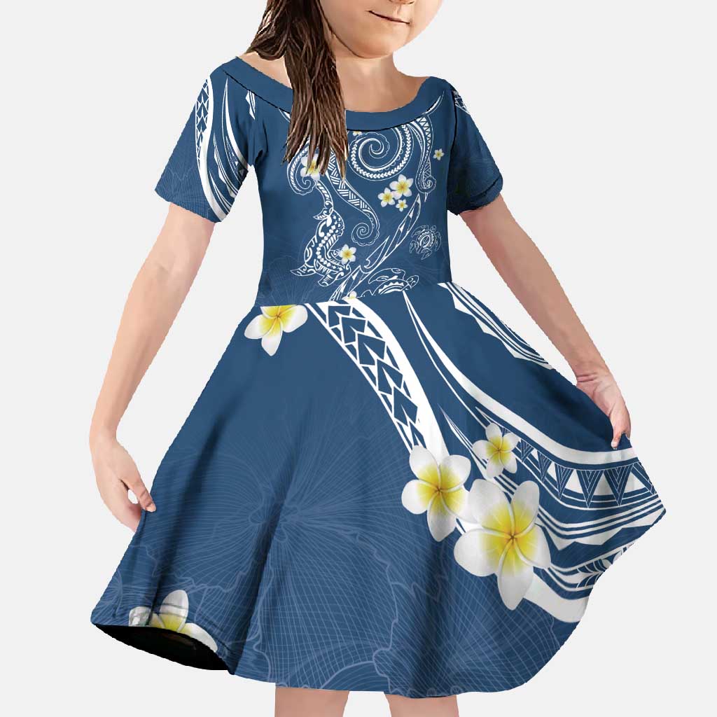 Polynesia Tribal Family Matching Off Shoulder Maxi Dress and Hawaiian Shirt Deep Blue Plumeria Tentacles