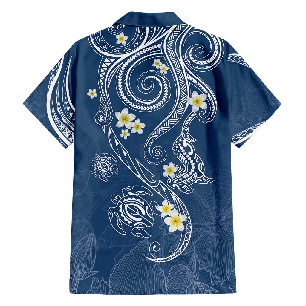 Polynesia Tribal Family Matching Off Shoulder Short Dress and Hawaiian Shirt Deep Blue Plumeria Tentacles