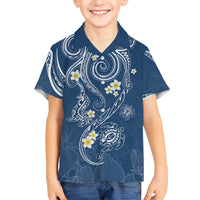 Polynesia Tribal Family Matching Short Sleeve Bodycon Dress and Hawaiian Shirt Deep Blue Plumeria Tentacles