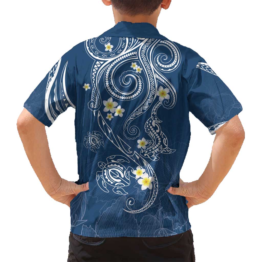 Polynesia Tribal Family Matching Tank Maxi Dress and Hawaiian Shirt Deep Blue Plumeria Tentacles