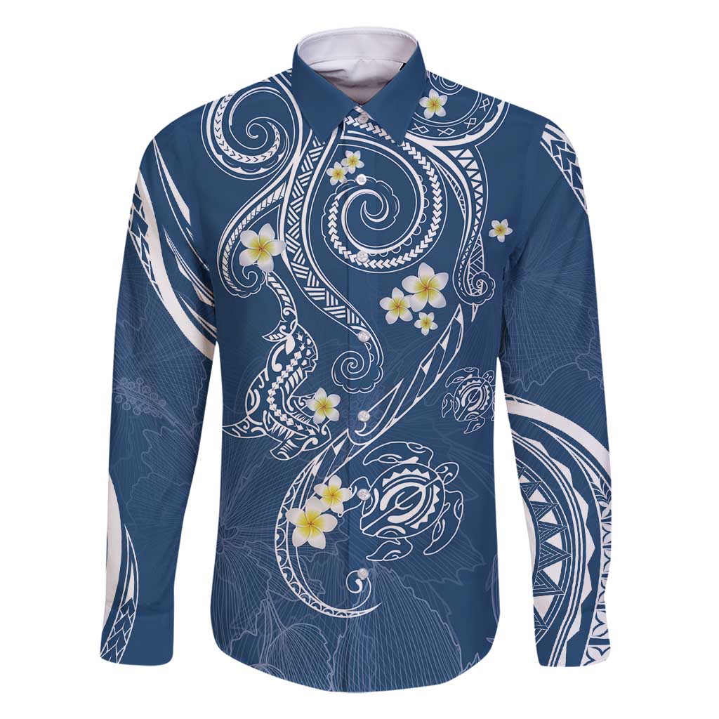 Polynesia Tribal Family Matching Tank Maxi Dress and Hawaiian Shirt Deep Blue Plumeria Tentacles